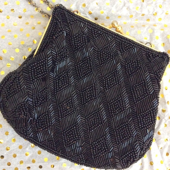 SOLD LA REGALE Black Beaded Vintage Gatsby Purse - Picture 5 of 6